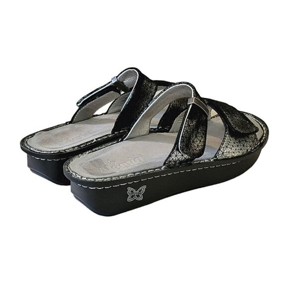 Alegria By PG Lite Karmen Pewter Wavy Leather Platform Slide Sandal Size EU 40 - Picture 5 of 9